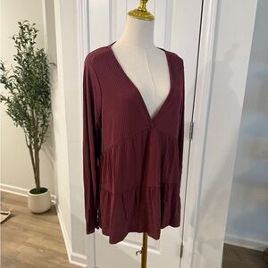 ASOS Deep Burgundy V-Neck Blouse